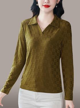 秋款PYT季翻领长春袖恤女士年新减龄黑色衫休闲款外上穿衣