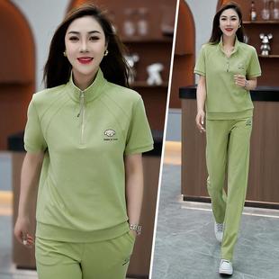 夏装 女新款 年套轻90578024季 妈妈质中年休闲女人味广场气舞服装