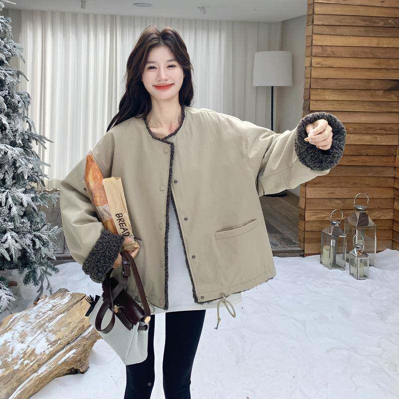 卡其色绒仿皮毛一体羊羔D013-262毛外套女秋冬新厚加款韩系小个子