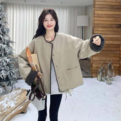 卡其色绒仿皮毛一体羊羔D013-262毛外套女秋冬新厚加款韩系小个子