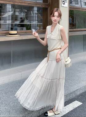 法温柔风设感收腰式马计甲套装裙夏季年新款半身长裙两女C05-820