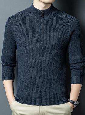 冬季76719新款男士毛衣中羊青年时尚闲拉休链高领毛衫加厚底打衫