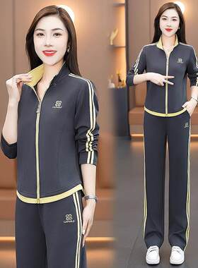 春秋女新款领款长两袖运动套装成人休闲件套9689281透气训练服