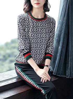 秋81995265季宽大码运动服套松装女韩版洋气圆领春休闲长件袖卫衣