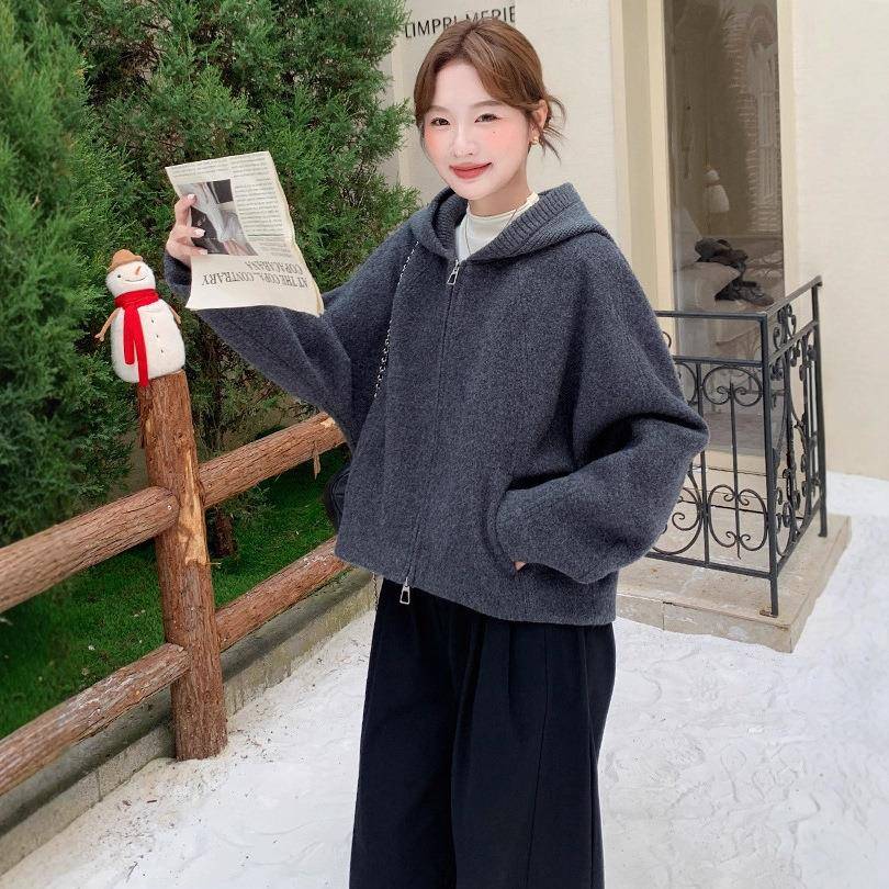 灰色针织连女双面羊绒帽2B076-82大衣短冬新款款羽绒内胆羊毛呢外