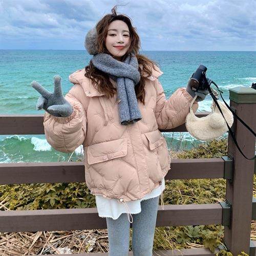 粉色连短款棉衣帽棉服外套冬女季b217-111新韩系小个款子加厚保暖