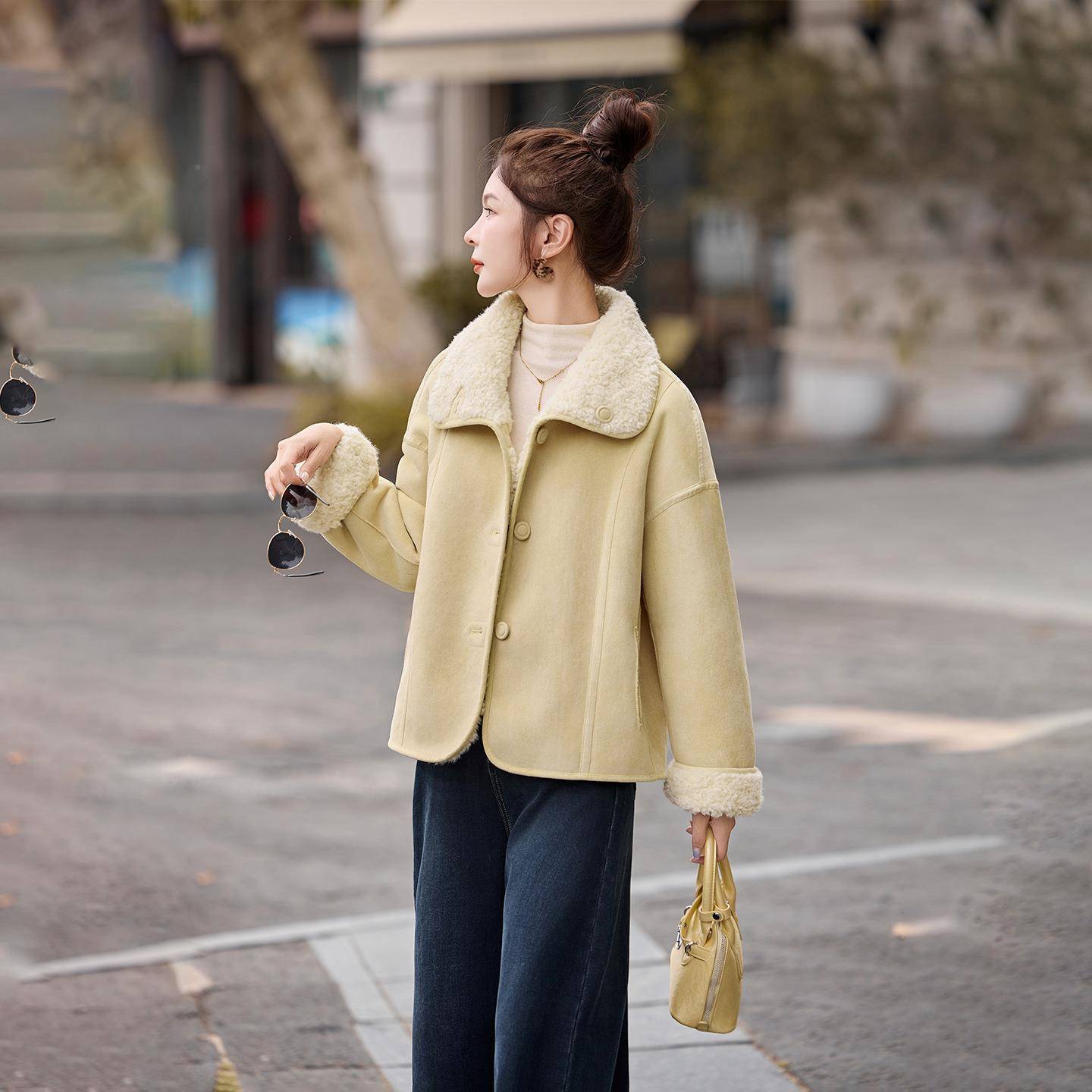 双面穿毛一体羊羔宽毛外套女2质WN1059-1025冬季新款皮气减龄松上