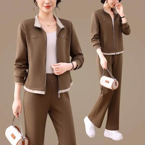 秋运动套女春96781716新款时尚洋气龄立领装休闲卫衣跑步服两件减