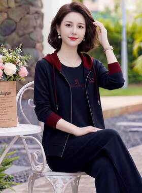 中码老女运动套纯装三10218745件套色简约大宽松妈妈休闲三年套装
