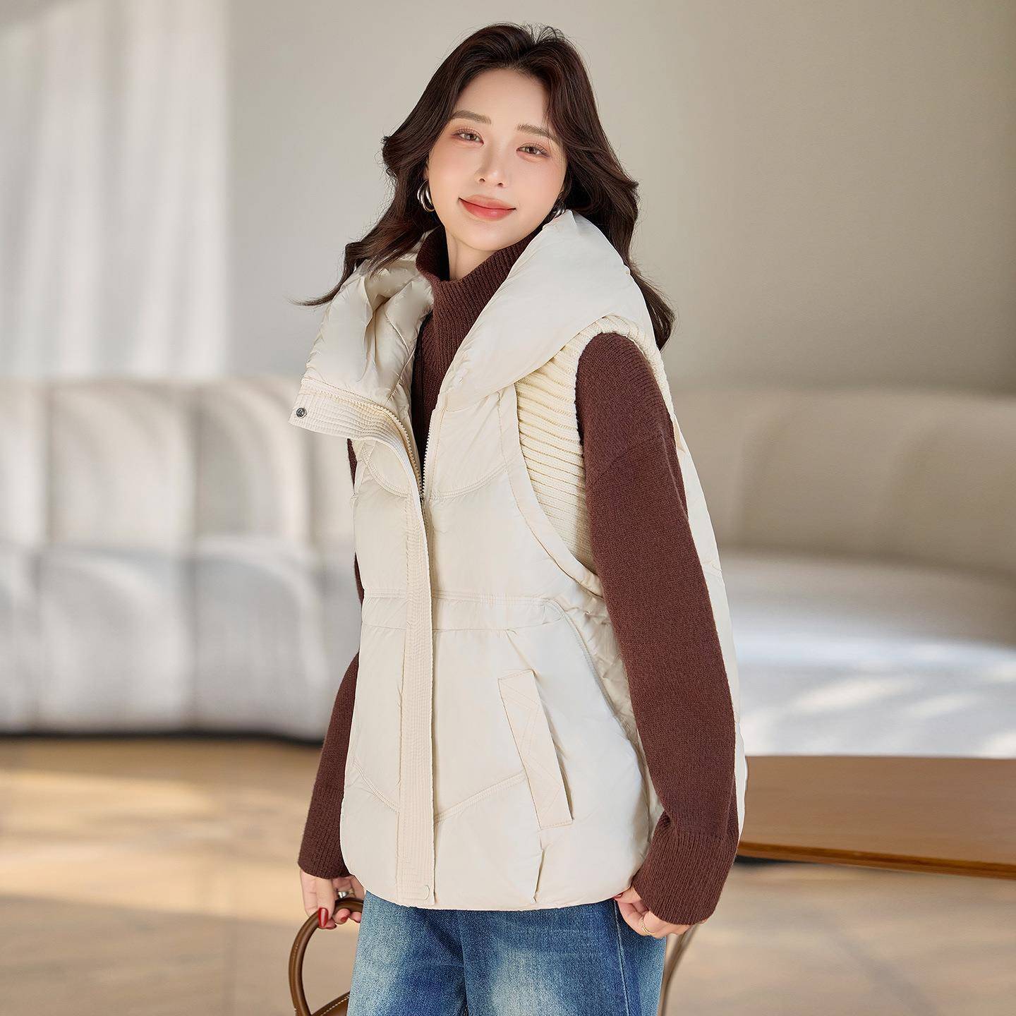 时尚针织口马连帽甲女2025秋棉冬季LK682-11新款背心外套袖上衣潮