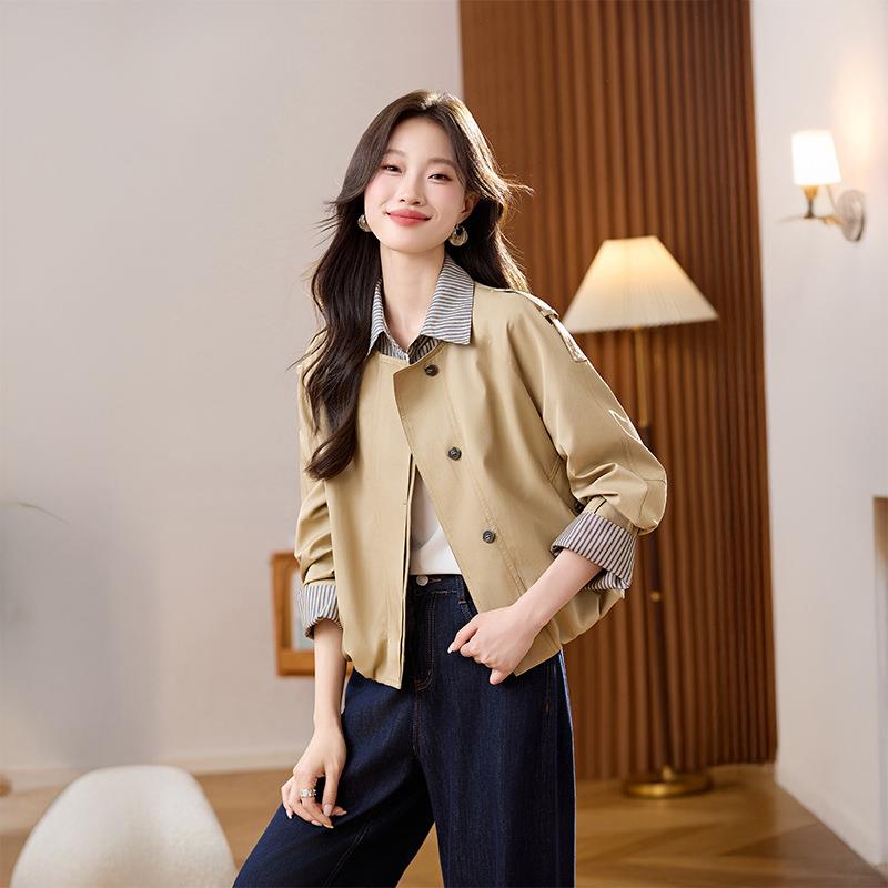 条纹撞色时尚外套女2025秋季新款休闲百流行女减WN1035-0龄式风衣