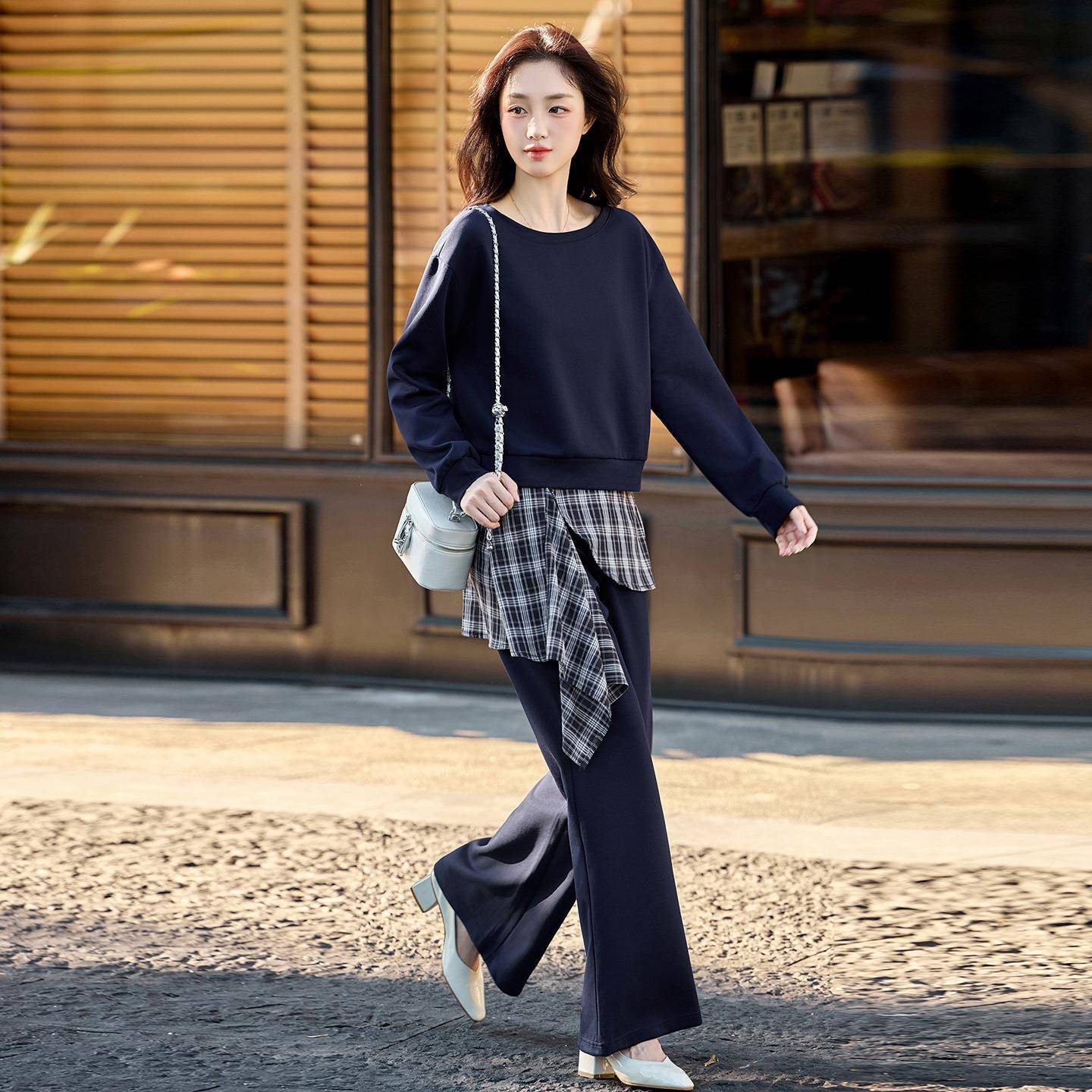 时尚休闲套装2025秋季新款NS9769-0女筒长卫袖套衣屁帘休闲直裤两