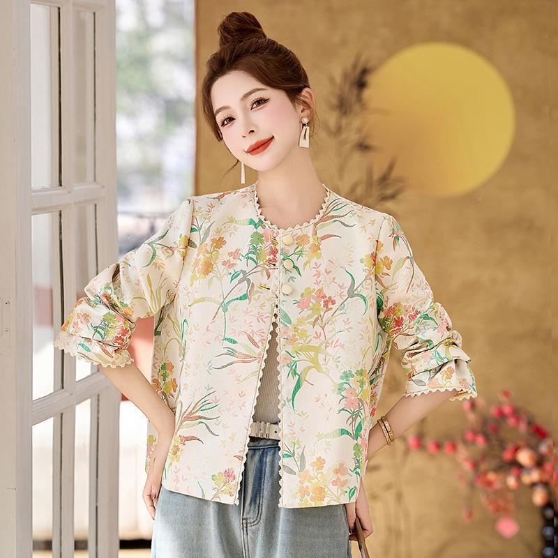 新中式国风ZGUAN251提边花秋气质短款外套女春新款尚百搭拼接花上