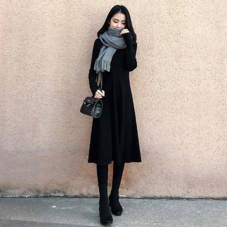 欧洲站秋装2025年新款配大衣长款毛衣裙长款修身针织打底连衣裙女,女装/女士精品,连衣裙,淘宝优惠券,粉丝福利购,淘宝优惠卷