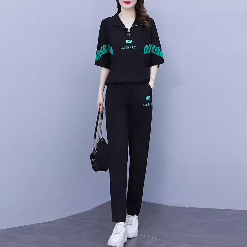 欧洲站运动套装女大码2025年新款夏季短袖时尚休闲时髦两件装洋气