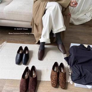 潮牌法式低跟尖头豹纹踩脚单鞋女2025秋冬晚晚风气质配裙子穆勒鞋