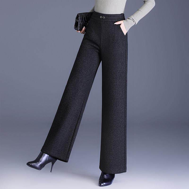 高档轻奢羊毛呢窄版阔腿裤女士爆款宽松加厚妈妈直筒裤流行休闲裤
