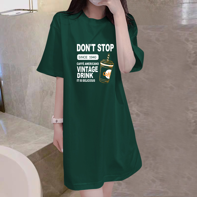 韩国纯棉短袖t恤裙2025夏季新款时尚韩版宽松显瘦中长款连衣裙女