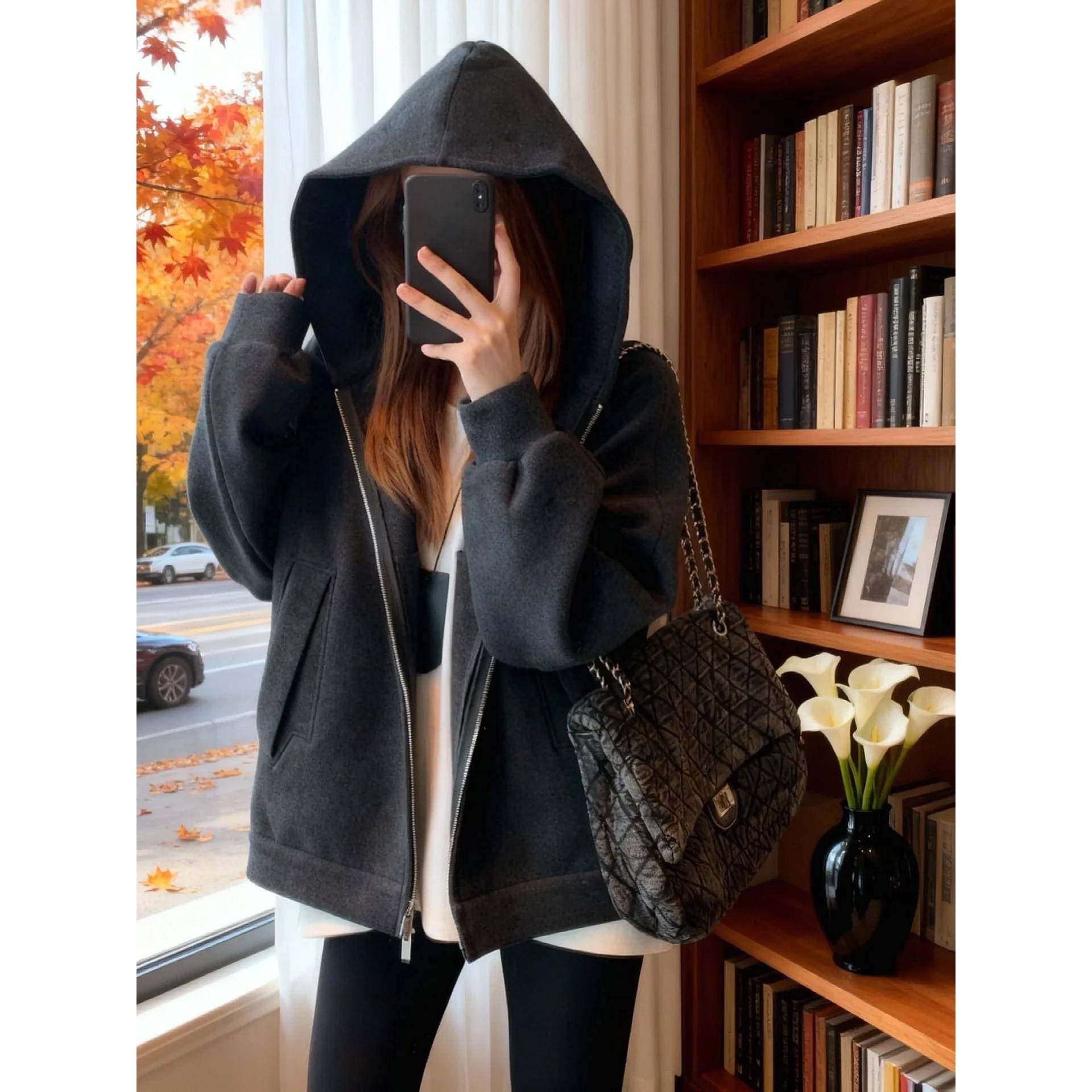 韩国大版美式高品质潮流保暖慵懒休闲连帽卫衣外套女2025秋冬新款