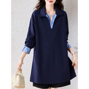 高级感假两件中长款卫衣女2025春秋新款宽松遮肚显瘦百搭连衣裙