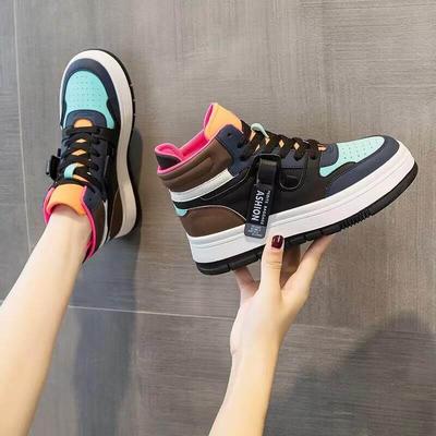 高帮鞋子女2025春秋新款ins潮真皮厚底板鞋爆款百搭加绒休闲女鞋