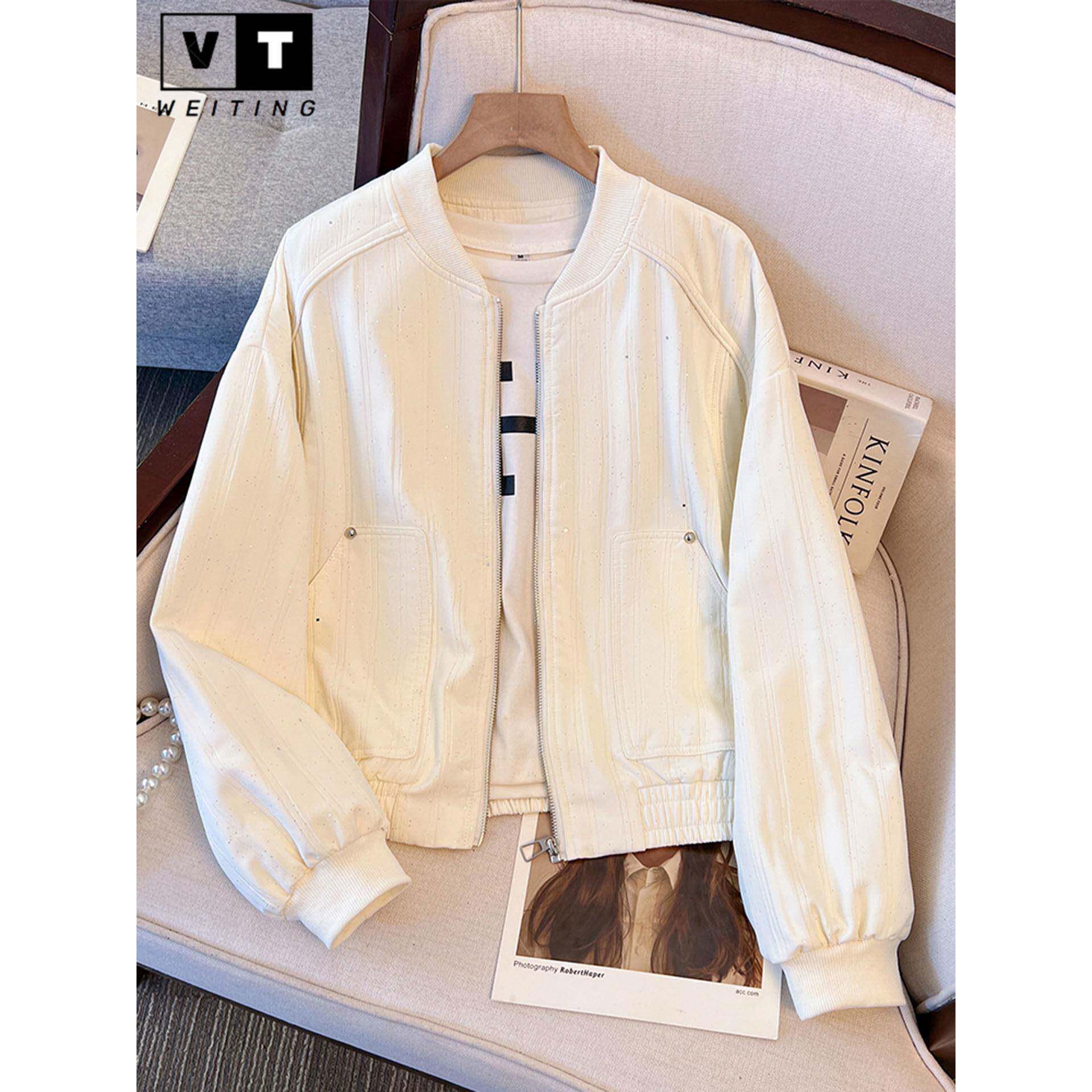 WEI TING白色短款棒球服外套女士春秋季新款小香风休闲百搭夹克女