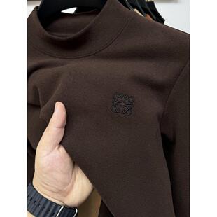 半高领打底衫男士双面绒秋冬保暖德绒长袖t恤男款刺绣中领卫衣潮