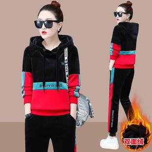 欧洲站丝绒时尚套装女2025年秋冬新款运动服加绒加厚卫衣两件套潮