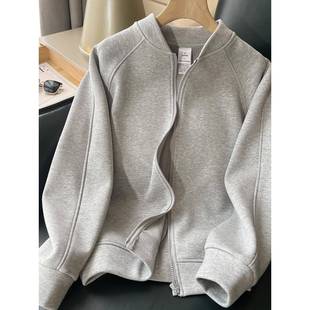 欧洲站立领卫衣女2025春秋冬新款加绒加厚短款宽松长袖棒球服外套