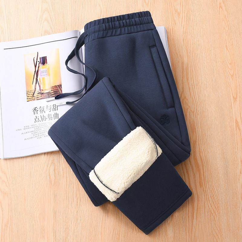 MAROLIO~抗寒利器！超厚羊羔绒运动裤男女款加绒加厚宽松直筒卫裤