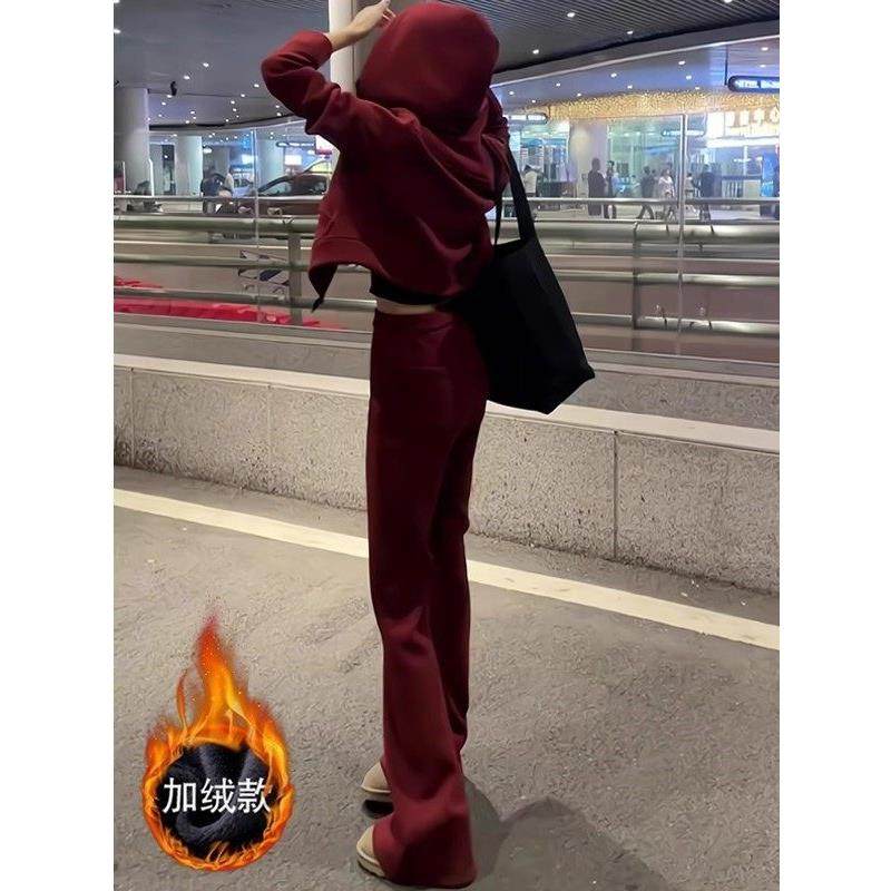 冬季穿搭一整套装女高级感连帽加绒卫衣外套微喇裤休闲运动两件套,女装/女士精品,时尚套装,淘宝优惠券,粉丝福利购,淘宝优惠卷