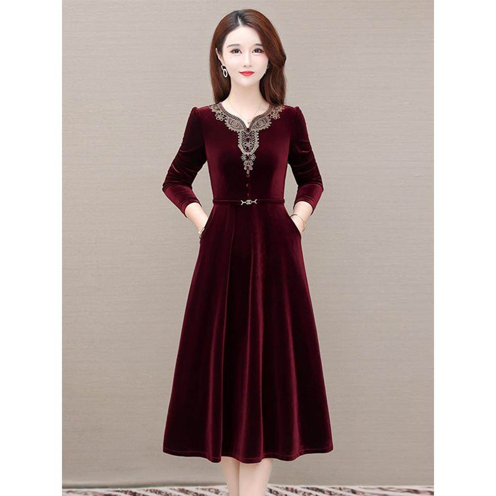 高贵金丝绒连衣裙2025春秋新款洋气减龄妈妈礼服气质优雅国风旗袍