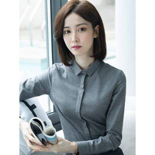 韩版2023法兰绒衬衫女秋冬纯棉职业工装外穿上衣百搭方领磨毛衬衣