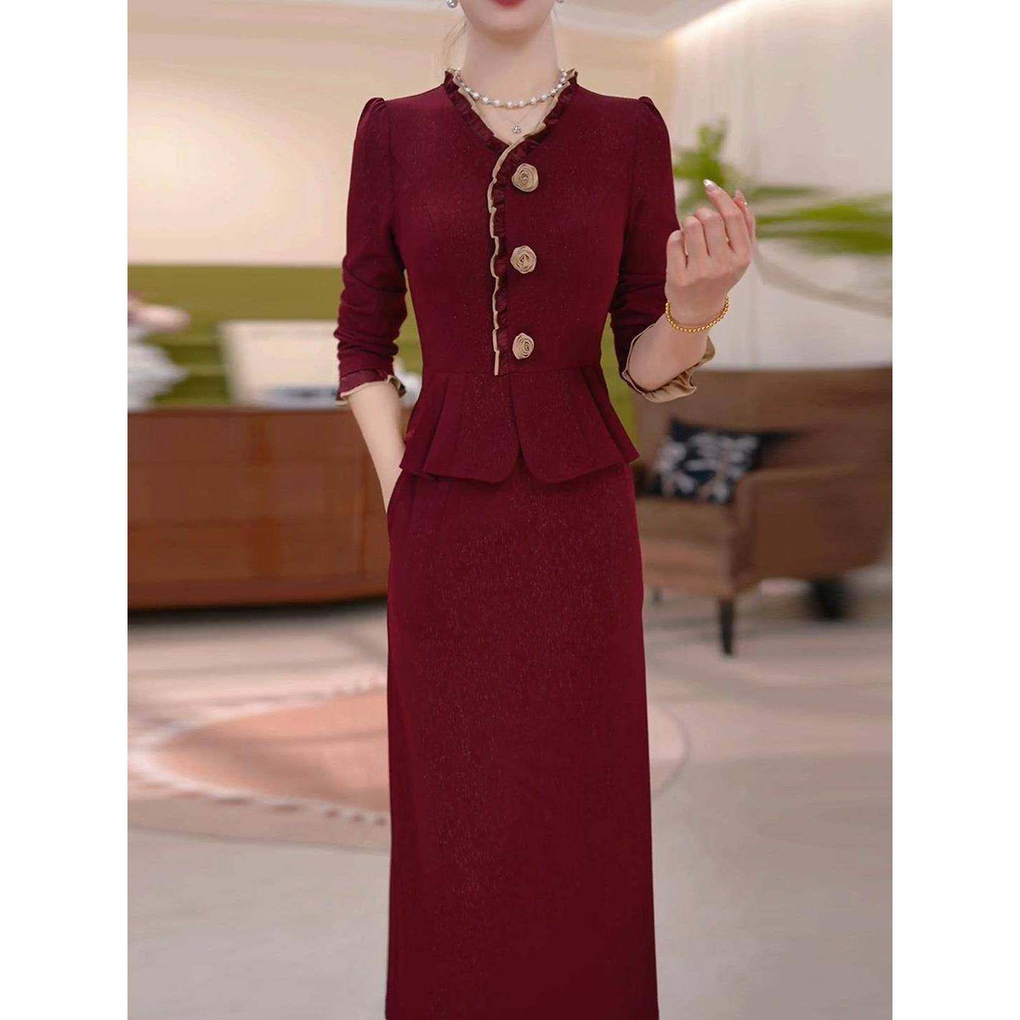 Ocnltiy连衣裙新款女士春秋轻奢高级感高端喜婆婆婚宴装妈妈礼服