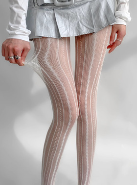 春夏薄款白色丝袜提花纯欲蕾丝网袜美拉德网眼镂空连裤袜辣妹复古