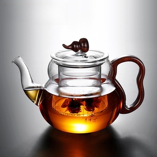 高硼硅玻璃煮茶壶慧藝坊木把耐热透黑福禄壶加厚过滤泡茶煮茶壶