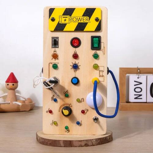Montessori Busy Board Sensory Toys Wooden with LED Light Swi