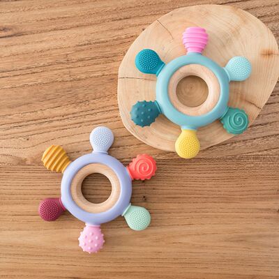 Color Kids 1PCS Silicone Baby Teether Toy BPA Free Wooden Ri