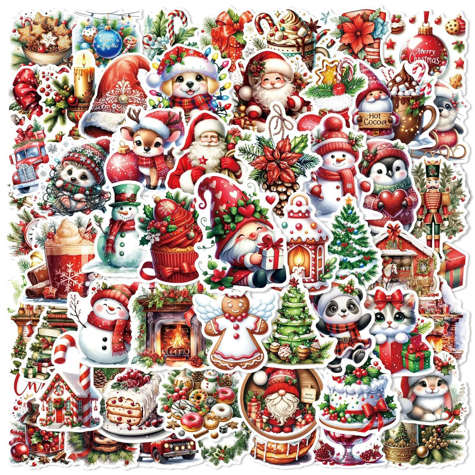 10/60PCS Cute Merry Christmas Festival Cartoon Stickers DIY