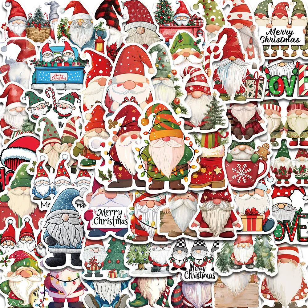 50PCS Happy Christmas Gnome Stickers PVC Decorative for Home