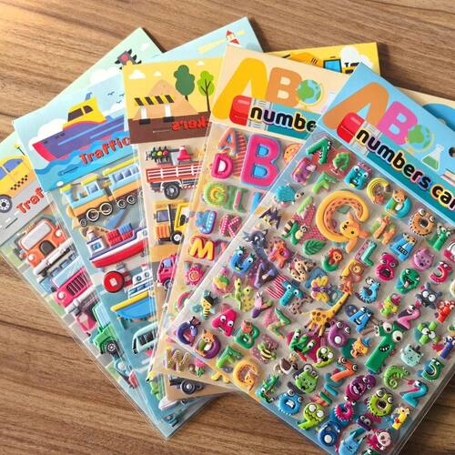 9 Styles Cute Double Layer 3D Foam Stickers Alphabet Cars Fo