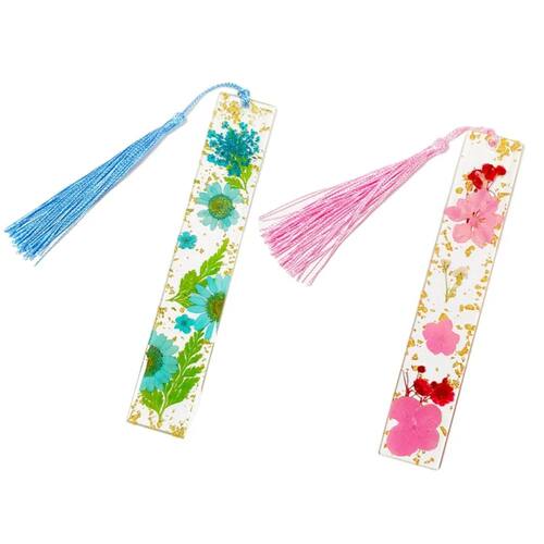 Creative Flower Printed Acrylic Bookmark with Tassel Transpa