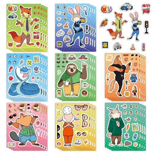 8/16Sheets Make a Face Zootopia 2 Puzzle Cartoon Stickers DI