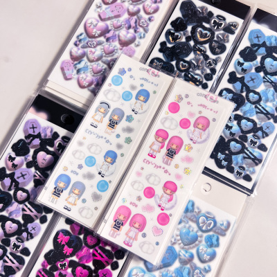 Cute Bowknot Cream Love Heart Stickers Hand Account Idol Car