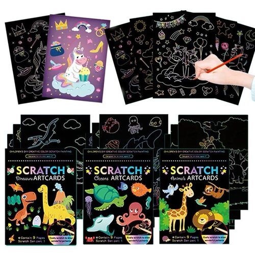 Children Scratch Painting Set Cartoon Colorful Card DIY Draw