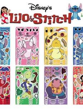 8/16Sheets Lilo&Stitch Puzzle Stickers  Cartoon Make A Face