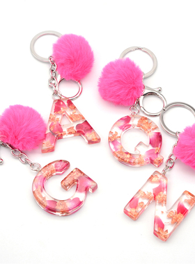 Red Rose Petal Gold Foil Letter Keychain Handbag Charms Pend