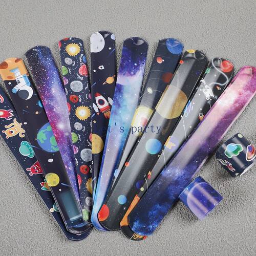 12Pcs Cartoon Outer Space Theme Slap Bracelets Astronaut Pla