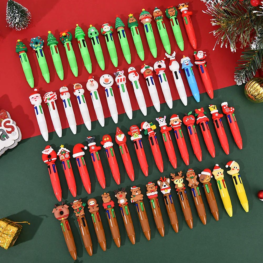 30Pcs/Lot Christmas Cute Cartoon Four Color Ballpoint Pen Mi