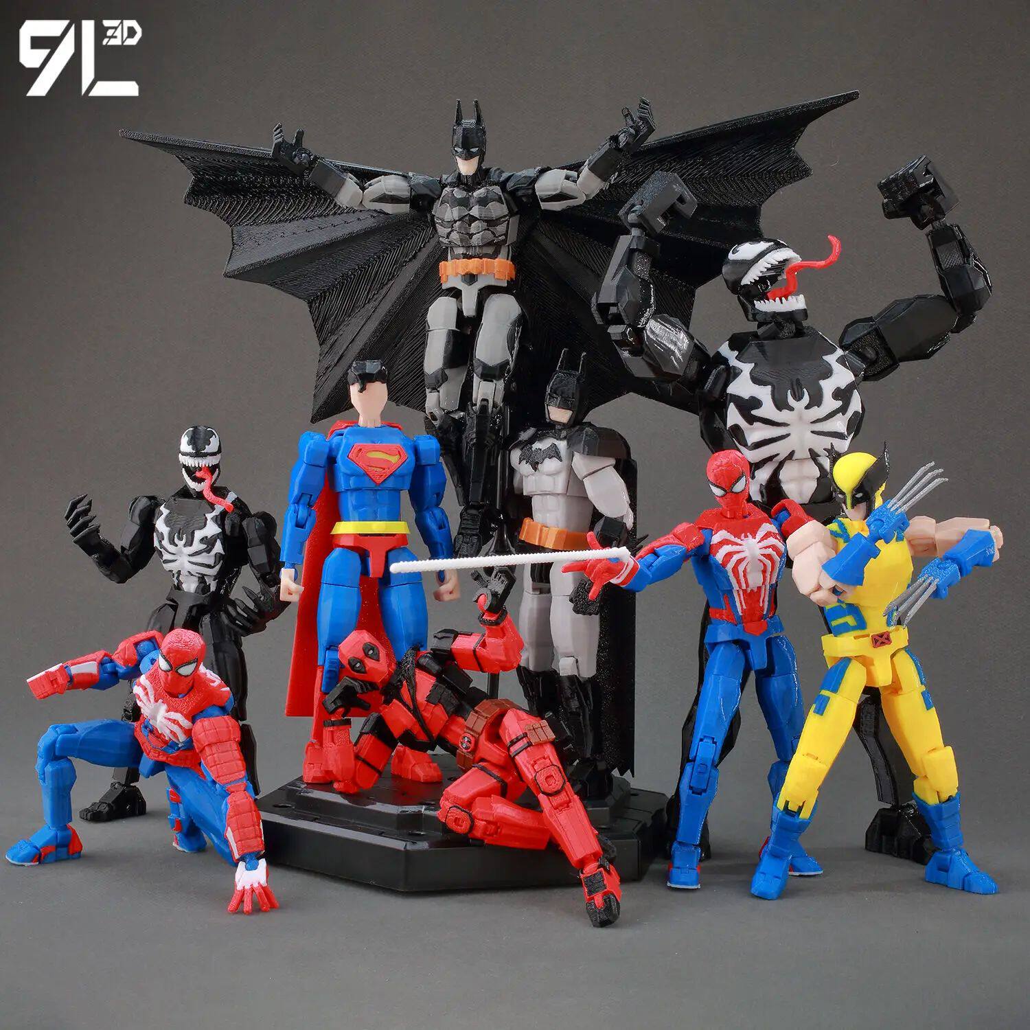 9L3D Printed Deadpool Wolverine Batman Spider-Man Venom Acti